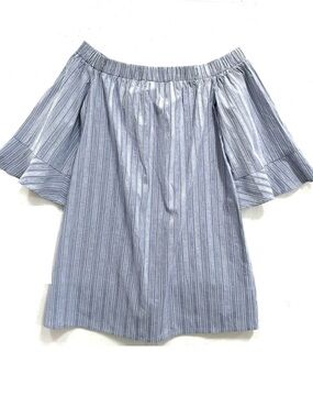 Cooperative Off-Shoulder Short Sleeve Cotton Dress Blue and White size M